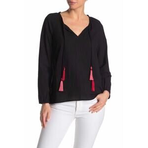 Johnny Was Tassel Tie Peasant Black Cotton…